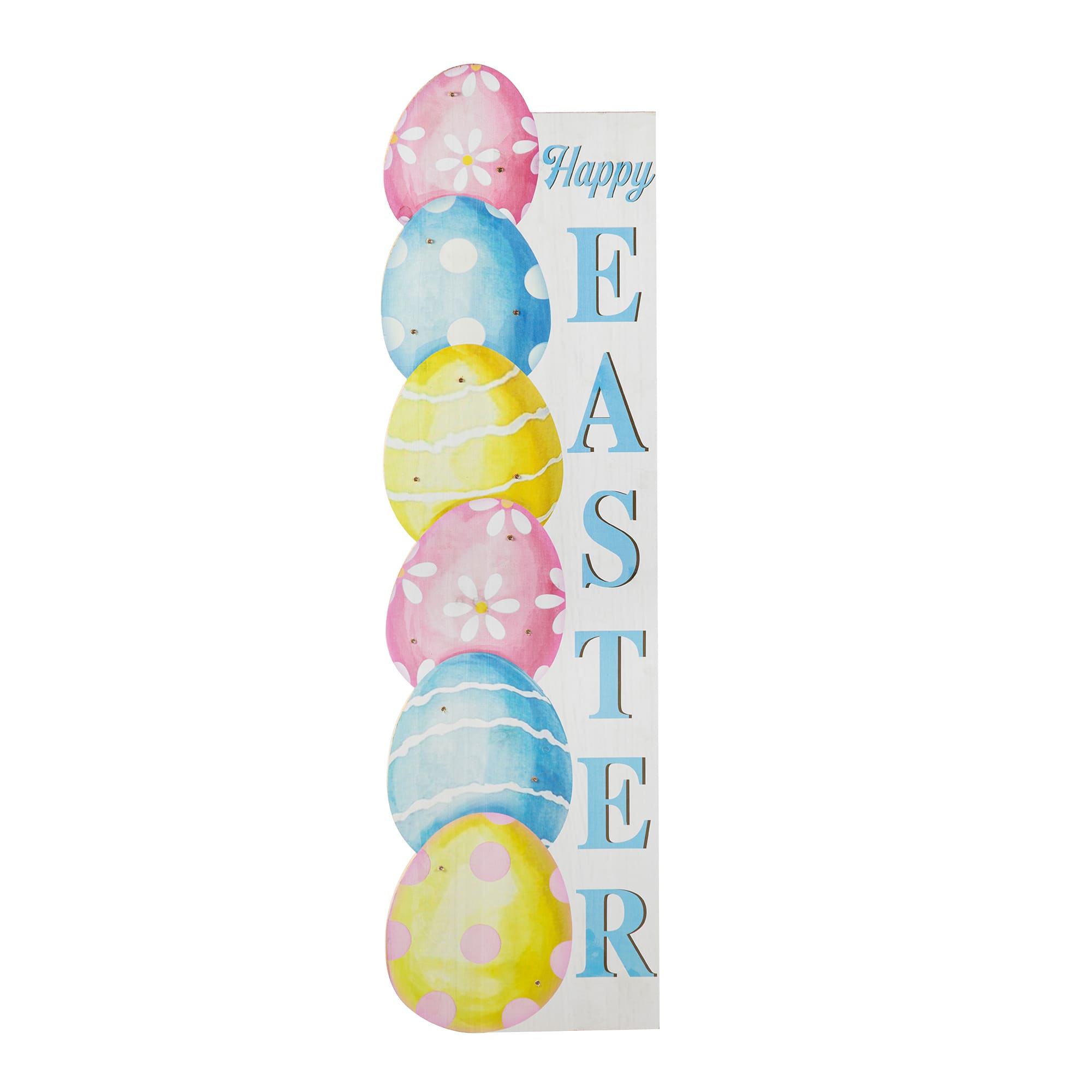 Glitzhome® 42" Lighted Wooden Stacked Eggs "Happy Easter" Porch Sign with Timer